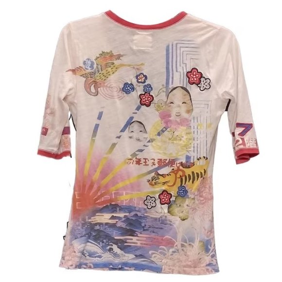 Vintage Lucky Brand Rare Y2K V-Neck Geisha Graphic Tee - Picture 10 of 10